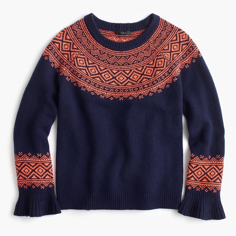Jcrew Fair Isle Ruffle Sleeve Sweater